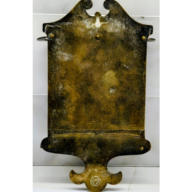 Metal Vintage European Brass Tavern Interior Brass Wall Match Holder, Repoussé Pub Scene Wall Pocket For Sale - Image 7 of 9