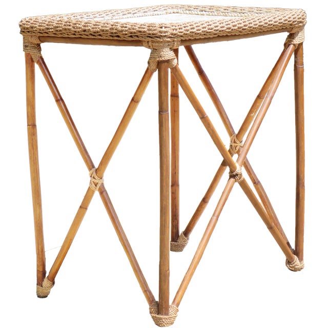 Mid 20th Century Bamboo & Rope Nautical / Beach Accent Table For Sale - Image 5 of 10
