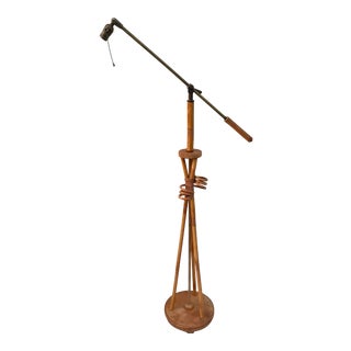 1960s Vintage Paul Frankl Style Bamboo and Rattan Articulating Floor Lamp For Sale