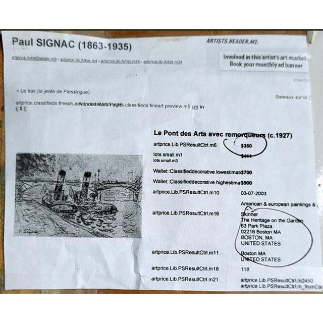 Paul Signac the Pont Des Arts Impressionist Etching by Paul Signac 1927 Authenticated For Sale In Las Vegas - Image 6 of 7