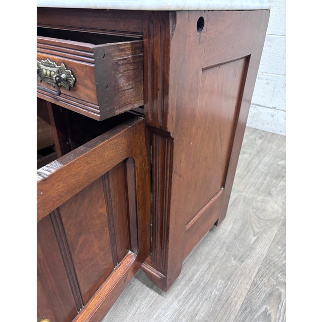 Brown Antique Victorian Eastlake Walnut Marble Top Knapp Joint Washstand For Sale - Image 8 of 15
