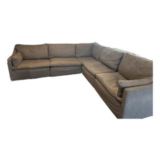 Restoration Hardware Cloud Slope Arm Modular Sectional in Gray Linen For Sale