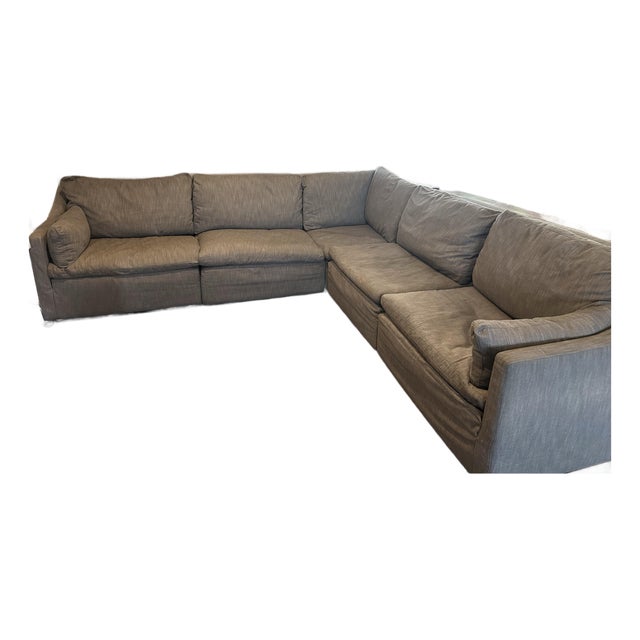 Restoration Hardware Cloud Slope Arm Modular Sectional in Gray Linen For Sale