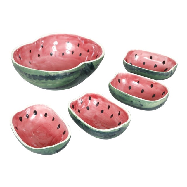 Majolica Watermelon Bowls by Jan Pugh, Set of 5 For Sale