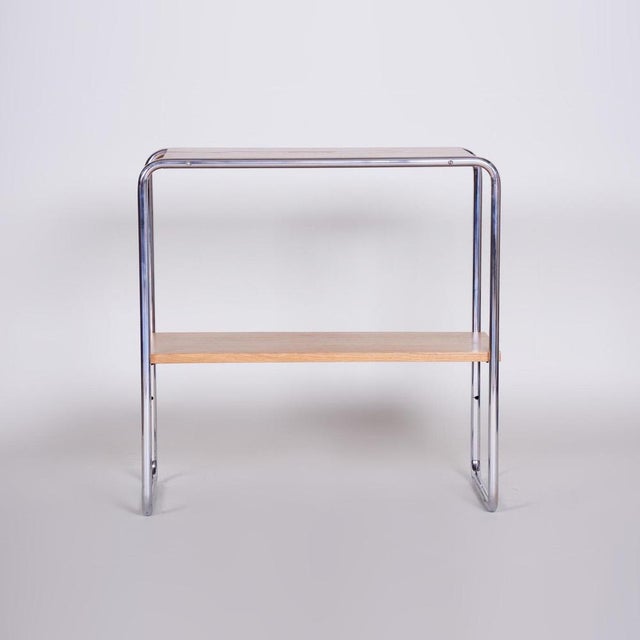Bauhaus Small 20th Century Bauhaus Chrome and Oakwood Table, Czech, 1930s For Sale - Image 3 of 10