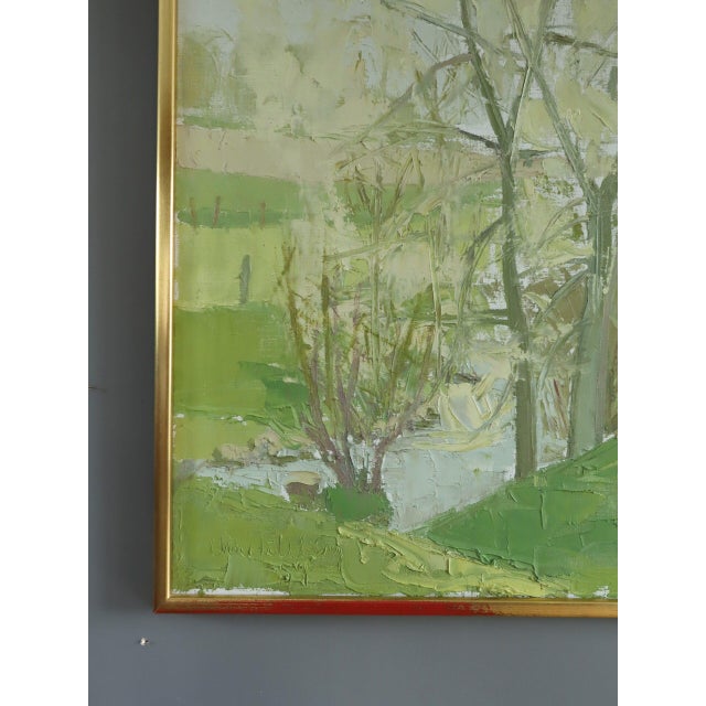 1959 Mid-Century Modern 'Whispering Canopy' Swedish Semi-Abstract Landscape Oil Painting, Framed For Sale - Image 6 of 13