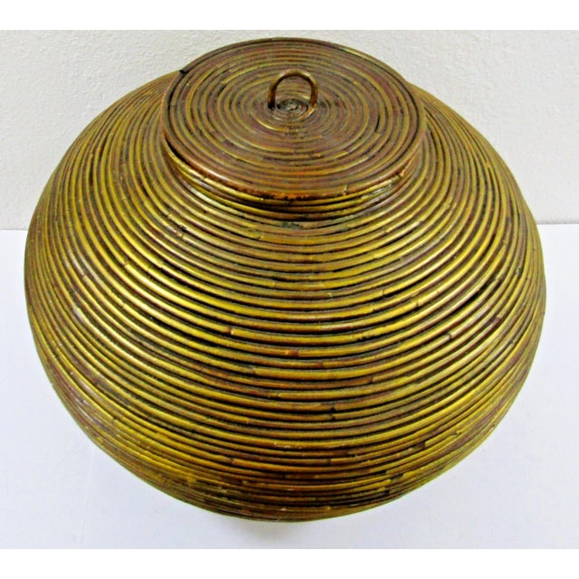 Mid-Century Modern Vintage 1970s Large Bamboo Pencil Reed Lidded Floor Basket Attributed to Gabriella Crespi For Sale - Image 3 of 8