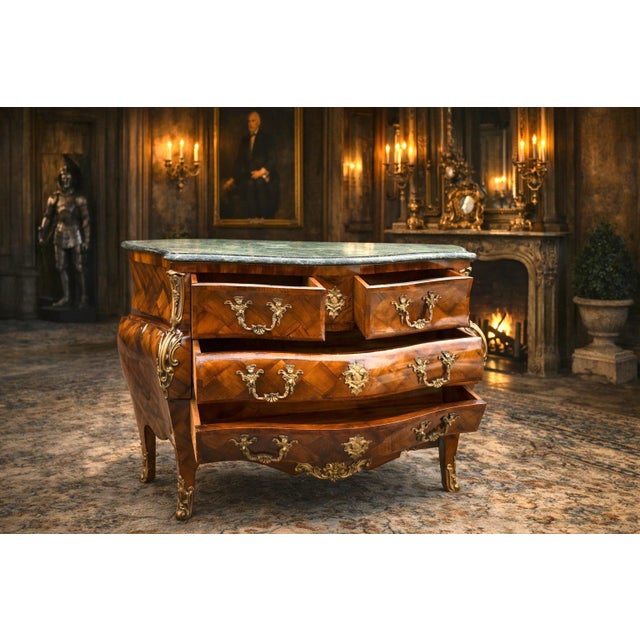 Wood 1860 French Artisan Louis XVI Mahogany Green Marble Commode For Sale - Image 7 of 18