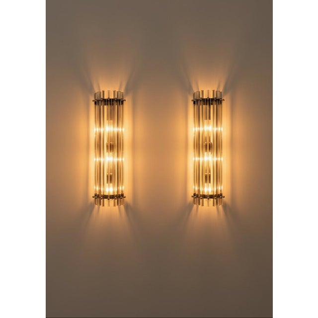 2020s Murano Glass Wall Sconces Smoked Triedri Crystal Prisms, Column Model, Chrome Frame - a Pair For Sale - Image 5 of 6