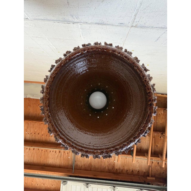 1970s Mid-Century Modern Ceramic Pendant Light Fixture Textured Studio Pottery Ceiling Lamp For Sale - Image 11 of 11