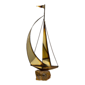 1960s Vintage Brass Sailboat Sculpture
