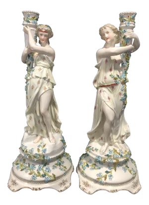 Antique German Sitzendorf Figurines Candlesticks - a Pair