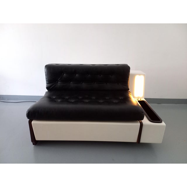 1970s Vintage Italian Sofa Bed with Integrated Lighting in Skai, Fiberglass and Rosewood by Beka Tortuga, 1970s For Sale - Image 5 of 18