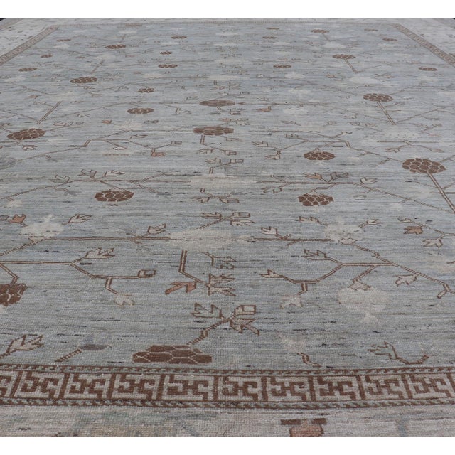 Large All-Over Design Khotan Rug in Grey Blue, Light Brown, Ivory & Taupe For Sale - Image 4 of 15
