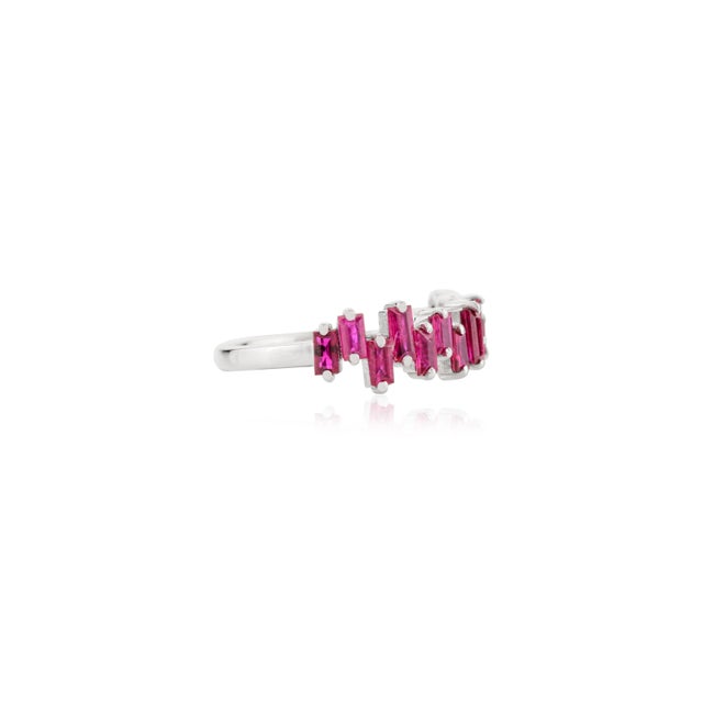 Baguette Cut Ruby Gemstone Ring in 14k White Gold Size 5.5 For Sale - Image 4 of 10