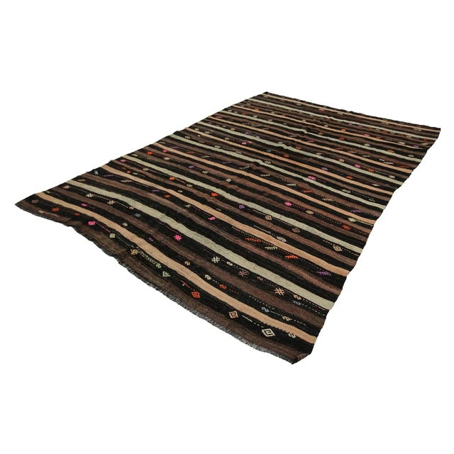 Traditional Striped Goat Hair Vintage Kilim Rug- 7′ × 10′ For Sale - Image 3 of 7