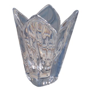 Late 20th Century Heavy Crystal Lotus Vase For Sale
