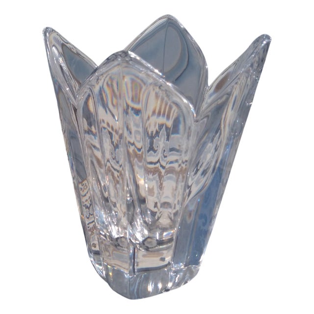Late 20th Century Heavy Crystal Lotus Vase For Sale