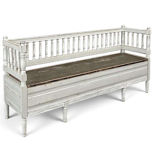 19th Century Swedish Neoclassical Painted Bench ~ Trunk For Sale - Image 17 of 17
