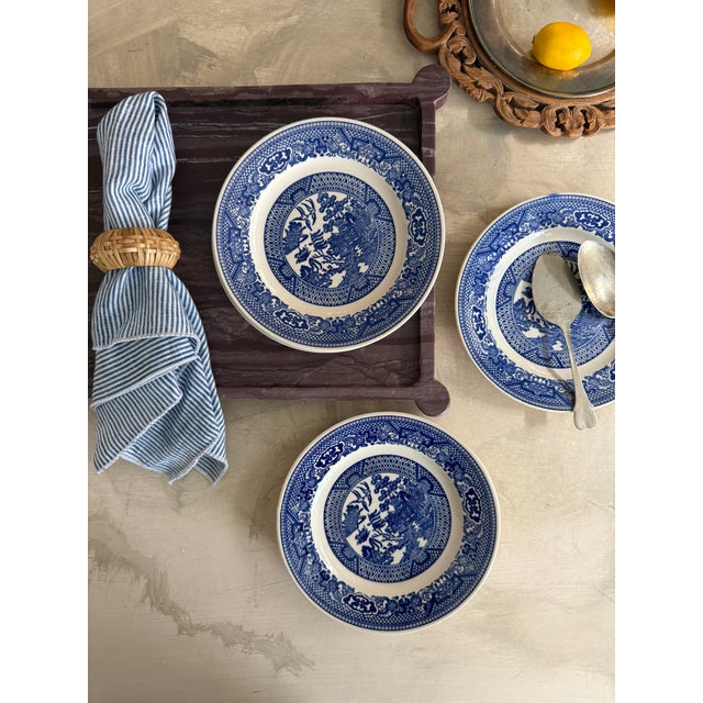 Vintage Blue Willow Plates Set of Five Ironstone Style 6 3/8 Inch For Sale - Image 4 of 12