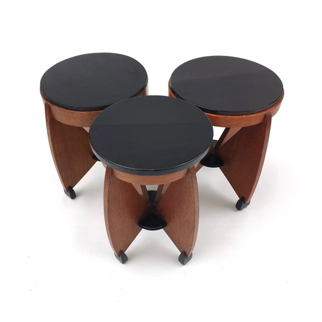 Amsterdam School Side Tables by J.J. Zijfers & Co., 1920s, Set of 3 For Sale - Image 4 of 7