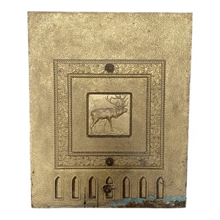Antique Rustic Style Elk Motif Metal Fireplace Insert For Sale