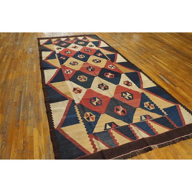 Early 20th Century Central Asian Tajik Flat-Weave ( 6'8" x 15'8" - 203 x 478 ) Antique Large Tajik Kilim Tajikistan Flat...