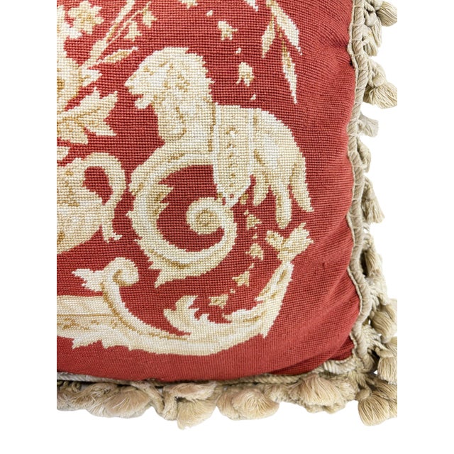 Needlepoint Pillow With Tassel Fringe For Sale - Image 4 of 6
