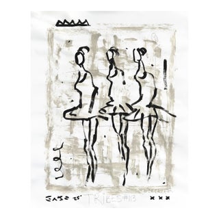Three Grey Twirlers - Abstract Figurative Ballerinas Painting Original Artwork by Gary John For Sale