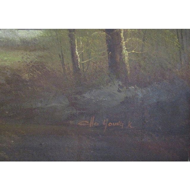 Brown 1980s Large Signed Cho Young K Korean Mountain Landscape Oil Painting For Sale - Image 8 of 10