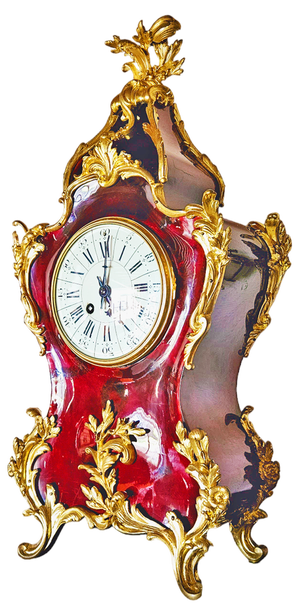 Louis XV Clock in Tortoiseshell Effect Lacquer & Gilt Bronze