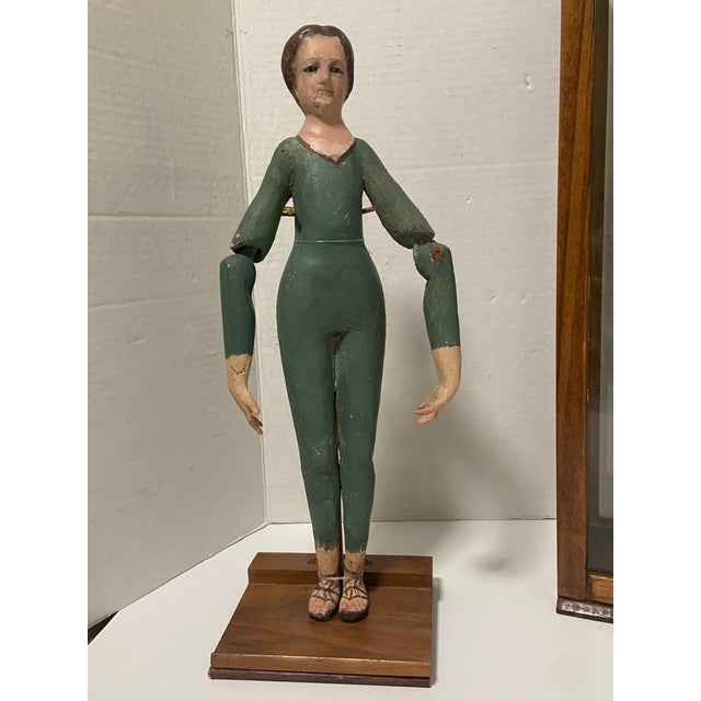 Blue 19th Century Spanish Colonial Articulated Mannequin Man Lady Wood Sculpture a Pair For Sale - Image 8 of 12