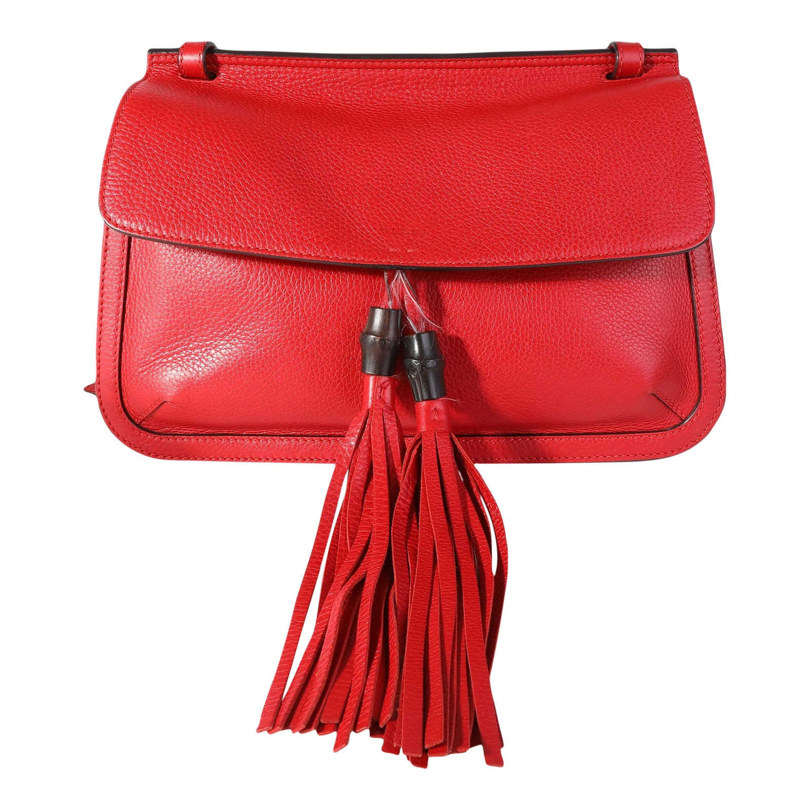 Gucci Red Pebbled Calfskin Medium Bamboo Daily Flap Shoulder Bag | Chairish