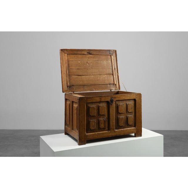 Rustic Oak Paneled Trunk or Chest, France, 18th Century For Sale - Image 4 of 16