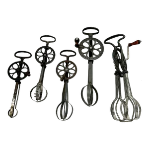 Collection of 5 Antique American Cast Iron Hand Crank Mechanical Kitchen Egg Beaters - Mixers Circa Late 19th Century