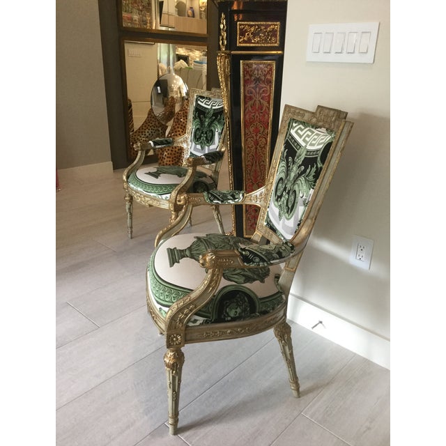 Gianni Versace Velvet Upholstery Maitland Smith Accents Chairs a Pair