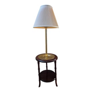 Vintage Faux Bamboo Brass Tray Side Table Floor Lamp For Sale