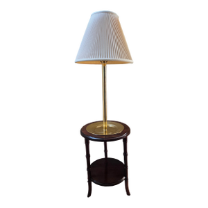 Vintage Faux Bamboo Brass Tray Side Table Floor Lamp