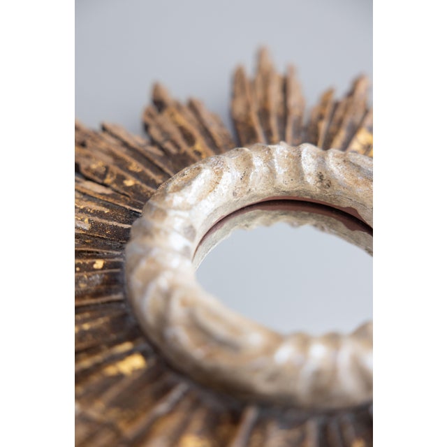Mid 20th Century Vintage French Rustic Giltwood Sunburst Mirror For Sale - Image 5 of 7