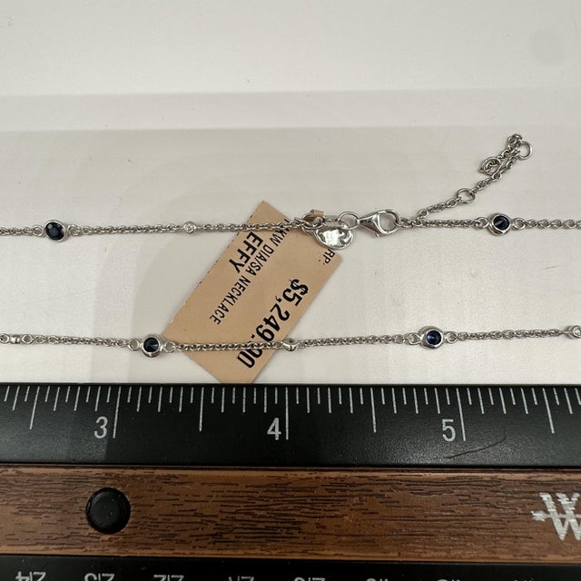Designer Effy Sapphire Diamond Station Necklace 14kt White Gold NWT For Sale In New York - Image 6 of 6