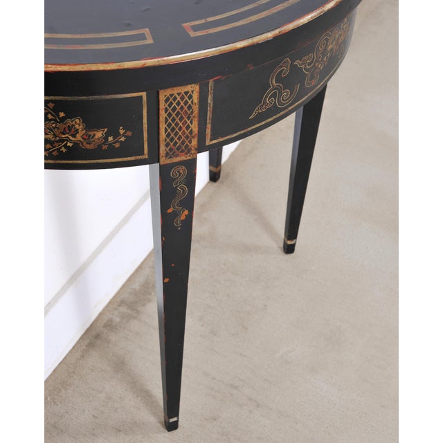 Pair of Regency Style Chinoiserie Decorated Demilune Consoles For Sale - Image 10 of 18