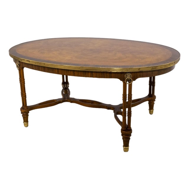 Drexel Oval Regency Walnut & Rosewood Coffee Table For Sale