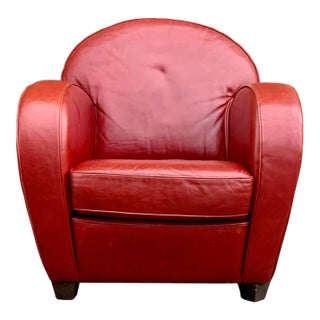 1940s Art Deco Style French Leather Club Chair For Sale