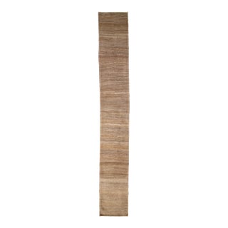 Modern Persian Gabbeh Handmade Brown Long Wool Runner With Stripe Pattern For Sale