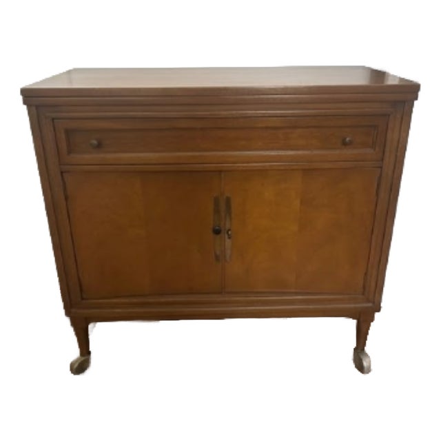 Vintage Mid-Century Rolling Bar Cabinet / Storage Credenza on Casters For Sale