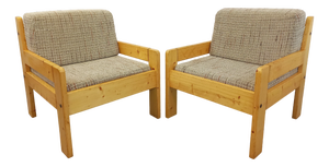 Set of Vintage Fireside Chairs in Pine and Fabric, 1970s