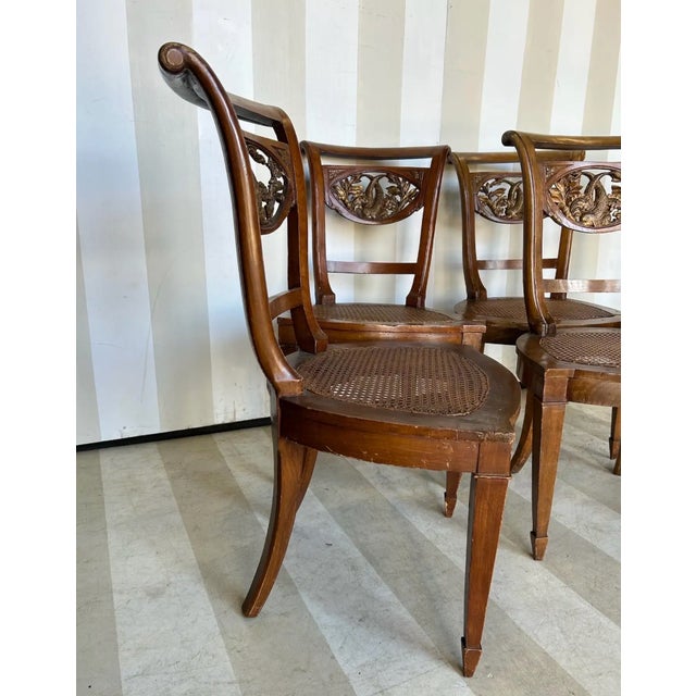 Set of 5 Italian Neoclassical Dining Room Chairs With Giltwood Dolphin Backs For Sale - Image 4 of 9