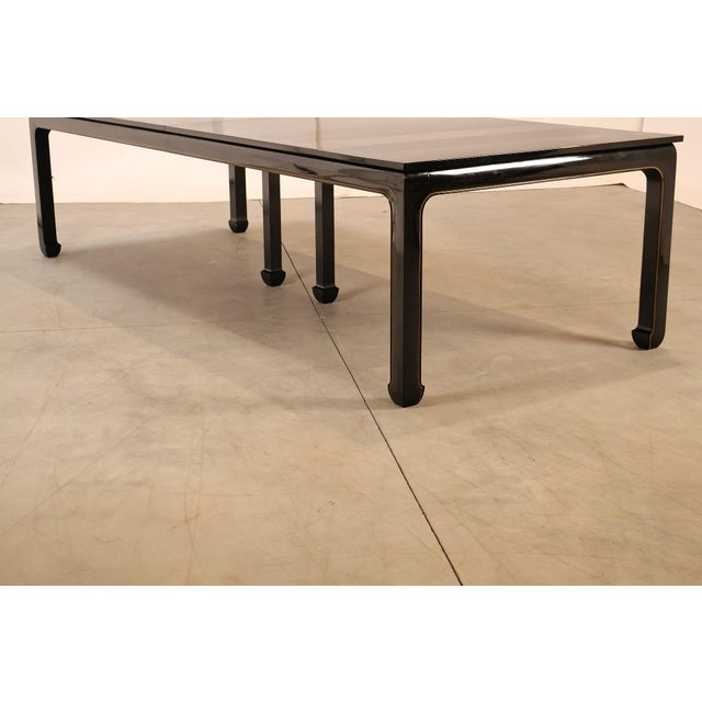 Custom Black Lacquered 12 Foot Extendable Dining Table With Gold Line Inlay For Sale - Image 10 of 18