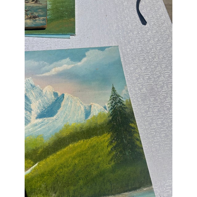 Textile 1990s Mountains and Creek Landscape Painting on Canvas, Signed by Artist For Sale - Image 7 of 9