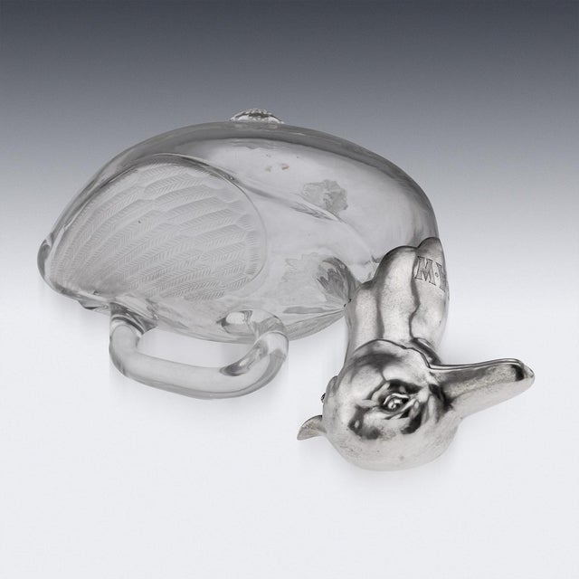 20th Century Continental Silver & Clear Glass Novelty Duck Claret Jug For Sale - Image 18 of 18